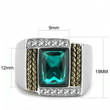 TK3295 - Stainless Steel Ring Two-Tone IP Gold (Ion Plating) Men Synthetic Blue Zircon