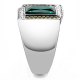 TK3295 - Stainless Steel Ring Two-Tone IP Gold (Ion Plating) Men Synthetic Blue Zircon