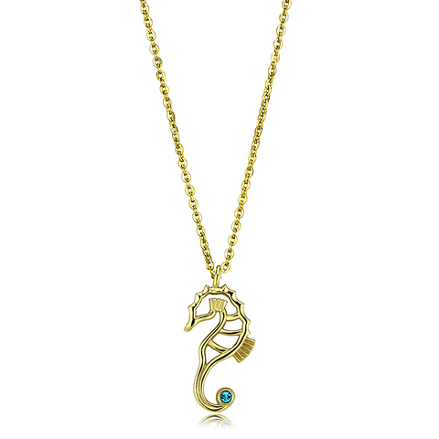 TK3296 - Stainless Steel Necklace IP Gold(Ion Plating) Women Top Grade Crystal Blue Zircon