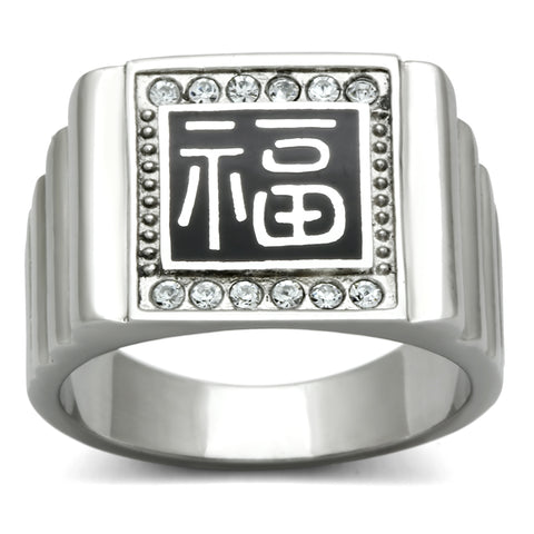 TK329 - Stainless Steel Ring High polished (no plating) Men Top Grade Crystal Clear