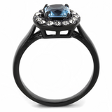 TK3443 - Stainless Steel Ring IP Black(Ion Plating) Women Synthetic Sea Blue