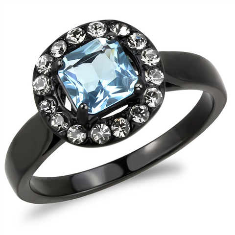TK3443 - Stainless Steel Ring IP Black(Ion Plating) Women Synthetic Sea Blue