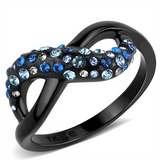 TK3446 - Stainless Steel Ring IP Black(Ion Plating) Women Top Grade Crystal Multi Color