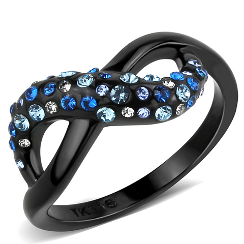 TK3446 - Stainless Steel Ring IP Black(Ion Plating) Women Top Grade Crystal Multi Color