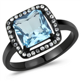 TK3447 - Stainless Steel Ring IP Black(Ion Plating) Women Synthetic Sea Blue