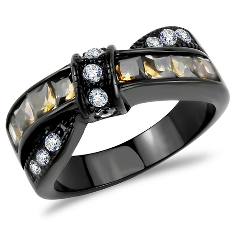 TK3452 - Stainless Steel Ring IP Black(Ion Plating) Women Synthetic Brown