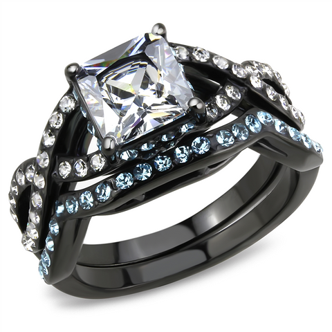 TK3457 - Stainless Steel Ring IP Black(Ion Plating) Women AAA Grade CZ Clear