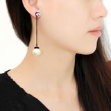 TK3471 - IP Black(Ion Plating) Stainless Steel Earrings with Synthetic Pearl in White