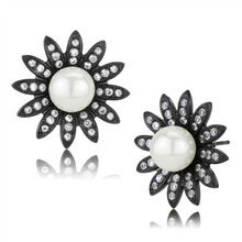 TK3484 - IP Black(Ion Plating) Stainless Steel Earrings with Synthetic Pearl in White
