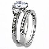 TK3509 - Stainless Steel Ring High polished (no plating) Women AAA Grade CZ Clear