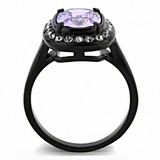 TK3512 - Stainless Steel Ring IP Black(Ion Plating) Women AAA Grade CZ Amethyst