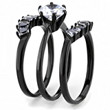 TK3514 - Stainless Steel Ring IP Black(Ion Plating) Women AAA Grade CZ Clear