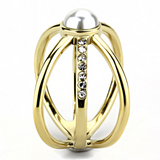 TK3522 - Stainless Steel Ring IP Gold(Ion Plating) Women Synthetic White