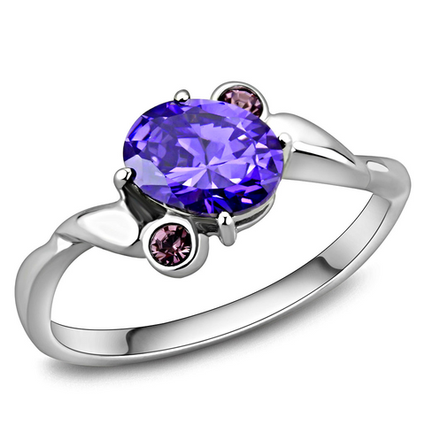 TK3525 - Stainless Steel Ring High polished (no plating) Women AAA Grade CZ Tanzanite