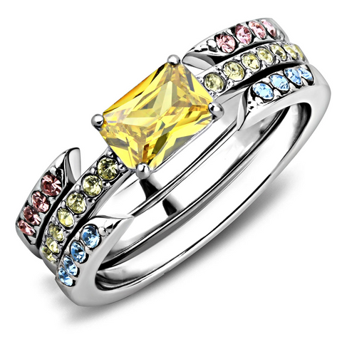 TK3526 - Stainless Steel Ring High polished (no plating) Women AAA Grade CZ Topaz