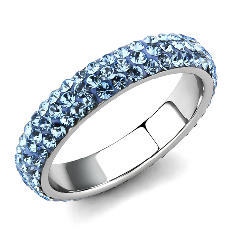 TK3535 - Stainless Steel Ring High polished (no plating) Women Top Grade Crystal Sea Blue