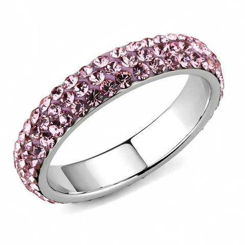 TK3543 - Stainless Steel Ring High polished (no plating) Women Top Grade Crystal Light Rose