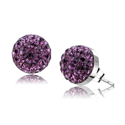 TK3552 - High polished (no plating) Stainless Steel Earrings with Top Grade Crystal  in Amethyst