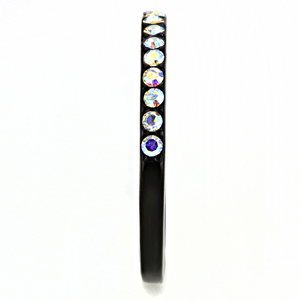 TK3556 - Stainless Steel Ring IP Black(Ion Plating) Women Top Grade Crystal Aurora Borealis (Rainbow Effect)