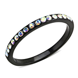 TK3556 - Stainless Steel Ring IP Black(Ion Plating) Women Top Grade Crystal Aurora Borealis (Rainbow Effect)