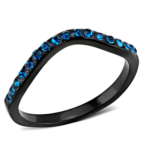 TK3557 - Stainless Steel Ring IP Black(Ion Plating) Women Top Grade Crystal Blue Zircon