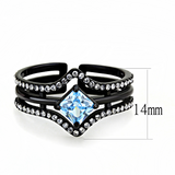 TK3562 - Stainless Steel Ring IP Black(Ion Plating) Women AAA Grade CZ Sea Blue