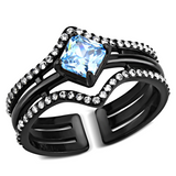 TK3562 - Stainless Steel Ring IP Black(Ion Plating) Women AAA Grade CZ Sea Blue