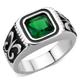 TK3616 - Stainless Steel Ring High polished (no plating) Men Synthetic Emerald