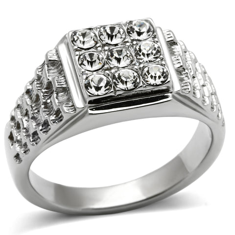 TK361 - Stainless Steel Ring High polished (no plating) Men Top Grade Crystal Clear