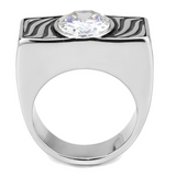 TK3620 - Stainless Steel Ring High polished (no plating) Men AAA Grade CZ Clear