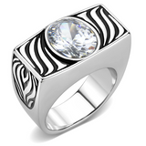 TK3620 - Stainless Steel Ring High polished (no plating) Men AAA Grade CZ Clear