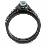 TK3634 - Stainless Steel Ring IP Black(Ion Plating) Women Synthetic Sea Blue
