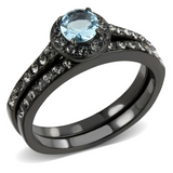 TK3634 - Stainless Steel Ring IP Black(Ion Plating) Women Synthetic Sea Blue