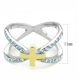 TK3636 - Stainless Steel Ring Two-Tone IP Gold (Ion Plating) Women Top Grade Crystal Sea Blue