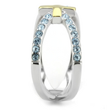 TK3636 - Stainless Steel Ring Two-Tone IP Gold (Ion Plating) Women Top Grade Crystal Sea Blue