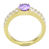 TK3641 - Stainless Steel Ring IP Gold(Ion Plating) Women AAA Grade CZ Tanzanite