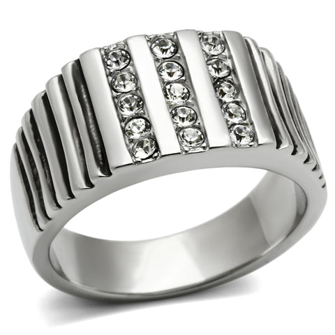 TK364 - Stainless Steel Ring High polished (no plating) Men Top Grade Crystal Clear