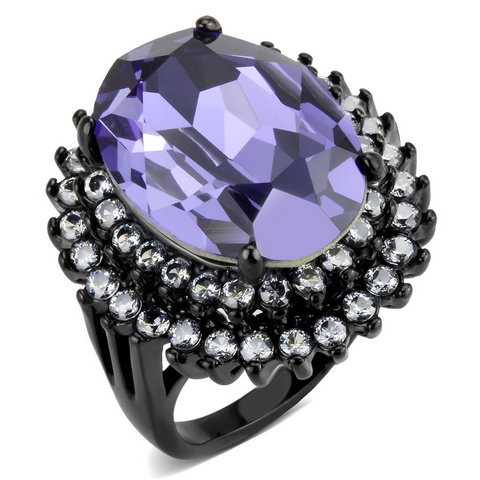 TK3687 - Stainless Steel Ring IP Black(Ion Plating) Women Top Grade Crystal Tanzanite