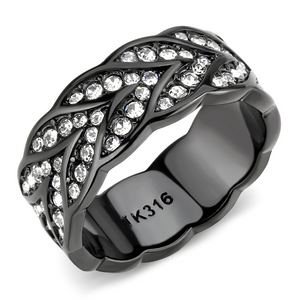 TK3691 - Stainless Steel Ring IP Black(Ion Plating) Women Top Grade Crystal Clear