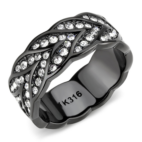 TK3691 - Stainless Steel Ring IP Black(Ion Plating) Women Top Grade Crystal Clear