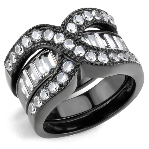 TK3694 - Stainless Steel Ring IP Black(Ion Plating) Women AAA Grade CZ Clear