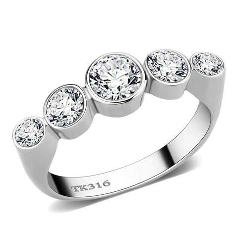 TK3697 - Stainless Steel Ring High polished (no plating) Women AAA Grade CZ Clear