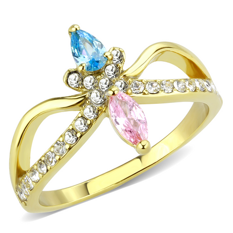 TK3712 - Stainless Steel Ring IP Gold(Ion Plating) Women AAA Grade CZ Multi Color