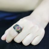 TK3723 - Stainless Steel Ring Two-Tone IP Gold (Ion Plating) Unisex Synthetic Red Series