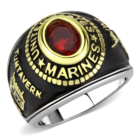 TK3723 - Stainless Steel Ring Two-Tone IP Gold (Ion Plating) Unisex Synthetic Red Series