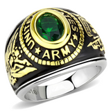 TK3724 - Stainless Steel Ring Two-Tone IP Gold (Ion Plating) Unisex Synthetic Emerald