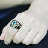 TK3725 - Stainless Steel Ring Two-Tone IP Gold (Ion Plating) Unisex Synthetic Sea Blue