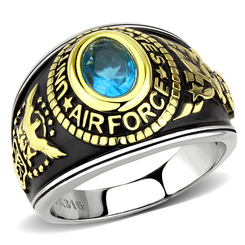 TK3725 - Stainless Steel Ring Two-Tone IP Gold (Ion Plating) Unisex Synthetic Sea Blue