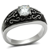 TK373 - Stainless Steel Ring High polished (no plating) Men AAA Grade CZ Clear