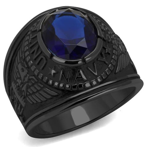 TK414707J - Stainless Steel Ring IP Black(Ion Plating) Men Synthetic Sapphire